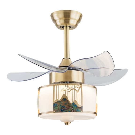 Wildnix Stylish Ceiling Fan with Retractable Blades, LED Light, Remote Control, Adjustable Height, 6-Speed Wind, Quiet Motor for Living Room