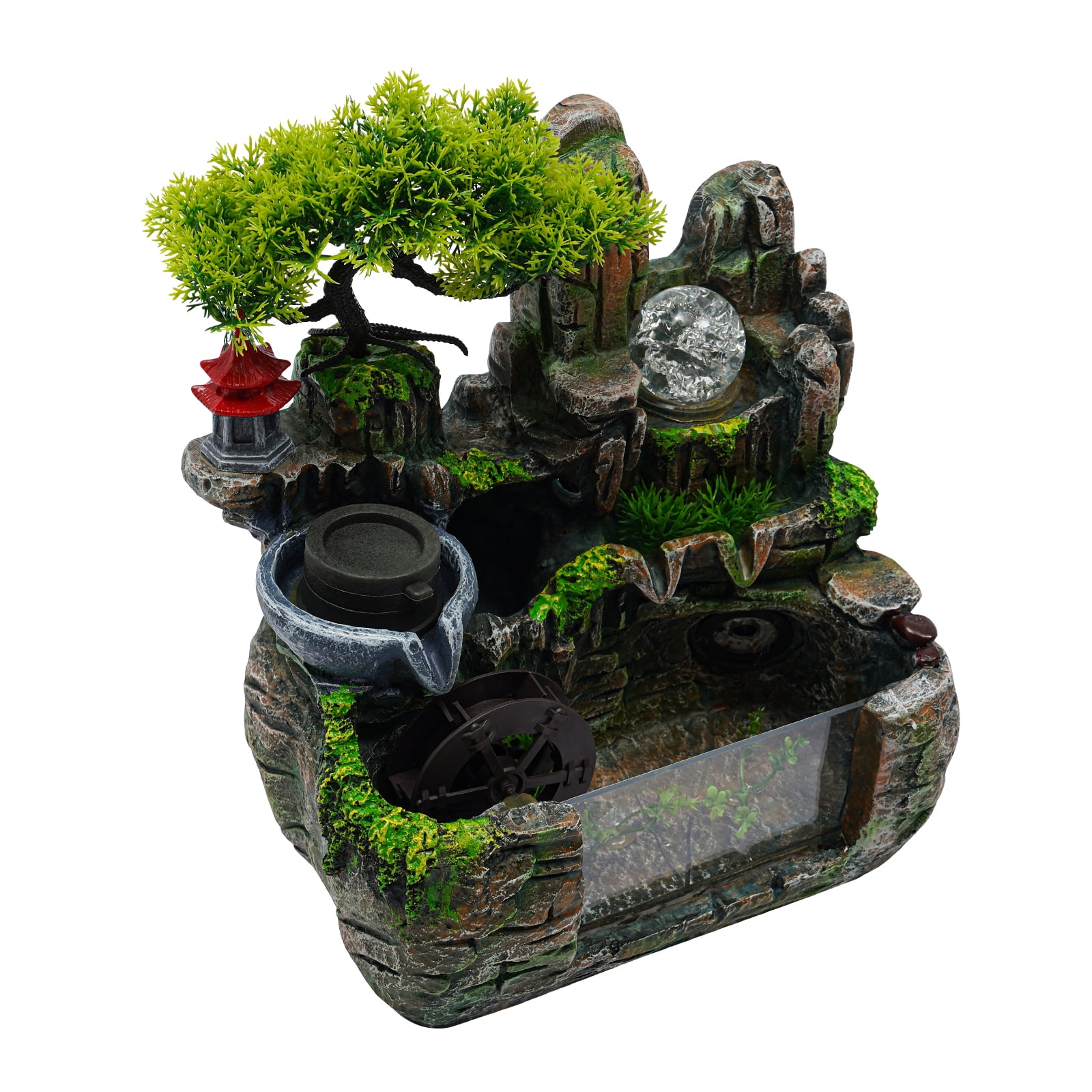 Wildnix Tabletop Fountain with LED Lights-Resin Waterfall Indoor Décor, Rockery Design with Fish Tank, Meditation Aid, Air Humidifier for Home and Office