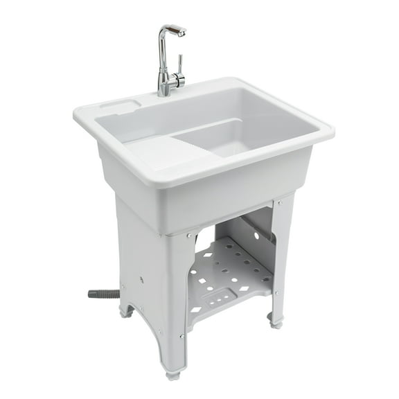 Wildnix Utility Sink Laundry Tub, Multi-Functional, 31.5-inch Ergonomic Design, Storage Rack, Pet Bath, Easy Installation