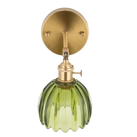 Wildnix Vintage Floral Wall Sconce with Brass Base, Glass Lampshade, E26 Socket, Artistic Design for Living Room, Bedroom, and Hallway