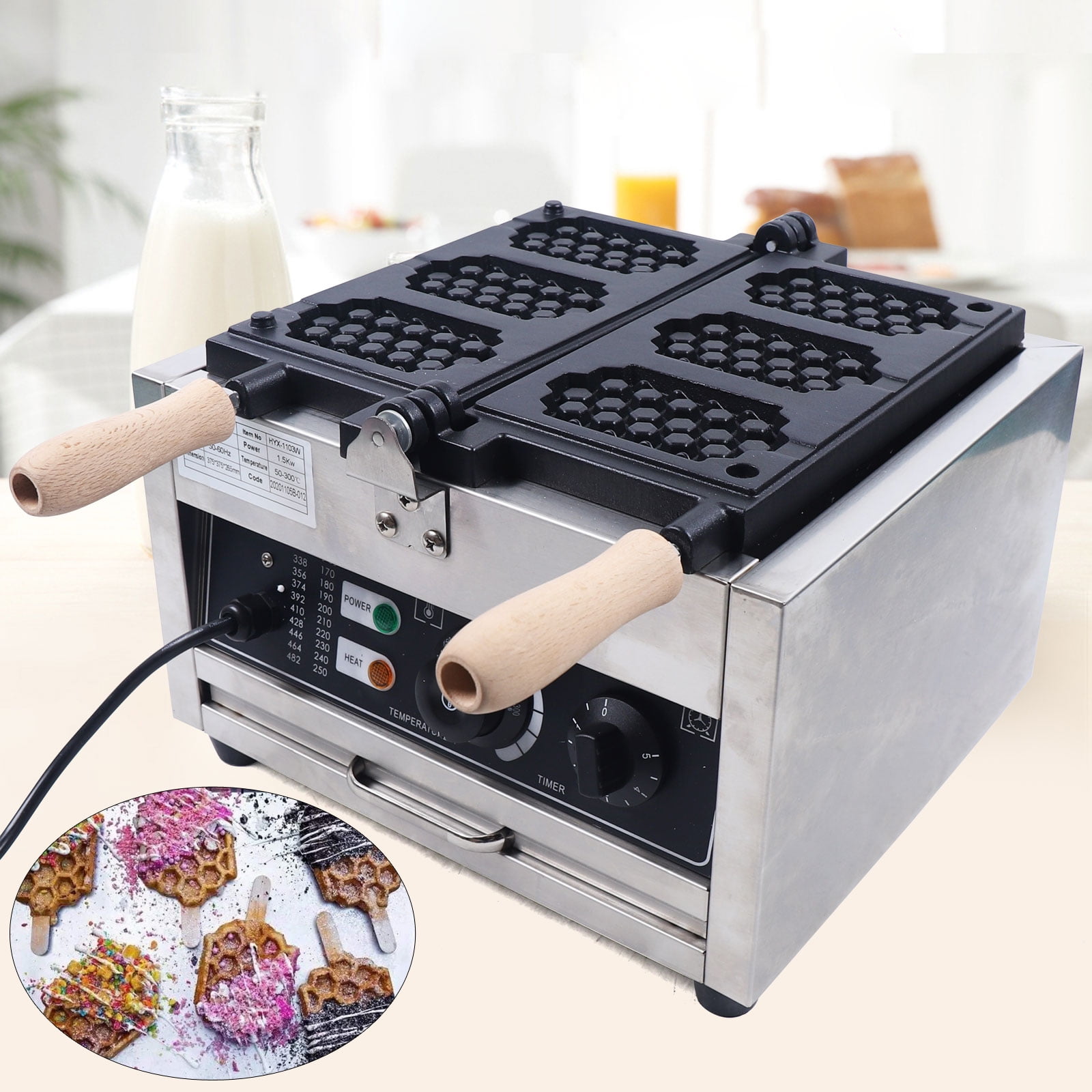 Wildnix Waffle Maker with Clear Alarm, Double-Sided Heating, Non-Stick Aluminum Grids, Makes 3 Honeycomb Waffles at Once, Easy to Clean, Durable Stainless Steel Construction