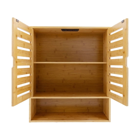 Wildnix Wall-Mounted Bathroom Cabinet, 3-Tier Bamboo Storage Unit with Lower Open Compartment, Modern Design, Easy Installation, Durable and Practical