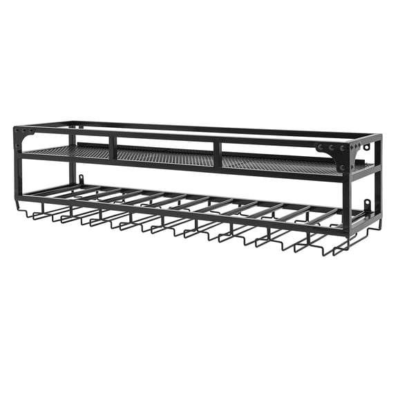 Wildnix Wall-Mounted Wine Rack with 2-Tier Design, Durable High-Grade Iron, Space-Saving, Stylish Storage for Wine Glasses and Bottles