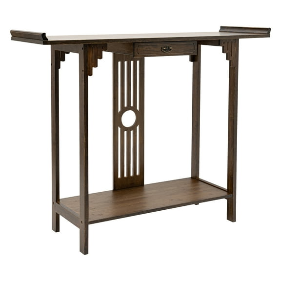 Wildnix Walnut Color Bamboo Sofa & Console Table with Small Drawer and Bottom Partition for Living Room and Dining Room Organization