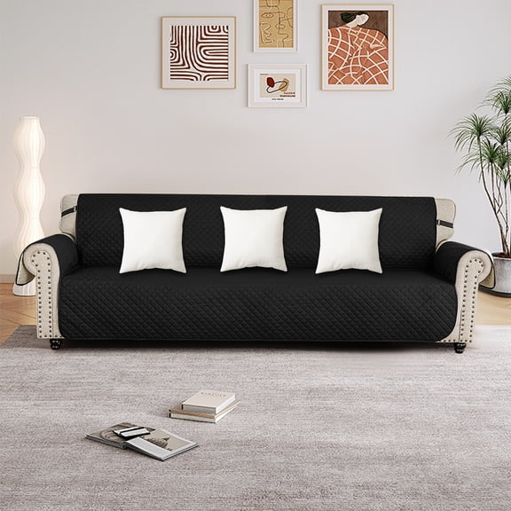 Wildnix Waterproof and Scratch-Resistant Black Sofa Cover, Modern Rectangular Sofa Protector with Adjustable Buckles for Easy Installation