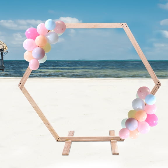 Wildnix Wood Wedding Arch, 7.6*7.4ft, DIY-Friendly, Hexagon Design, Durable Natural Wood, Ideal for Decorations, Easy to Assemble/Disassemble, Retro Style Backdrop