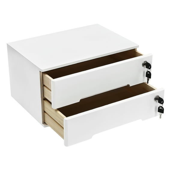 Wildnix Wooden Desktop Storage Box with 2 Lockable Drawers, Minimalist Style, Compact, Easy to Clean, Ideal for Home or Office Organization