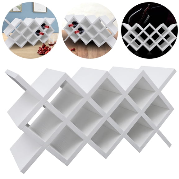 Wildnix Wooden Wine Rack, 10-Bottle Capacity, Eco-friendly Particleboard, Stylish Diamond Design, Smooth White Finish for Home or Bar