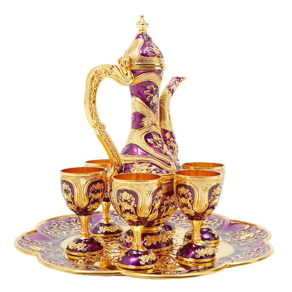 Wildnix Zinc Alloy Tea Set with Vintage Design, Multifunctional Hip Flask, Wine Dispenser, and Decanter, 7.4oz Teapot and 0.51oz Cups, Ideal Gift