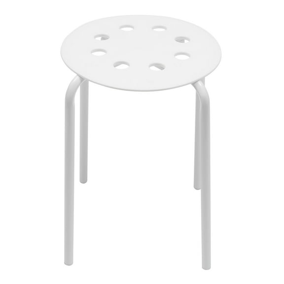 Wildnix of 10 Stackable School Chairs with Round Design, Iron Frame, Plastic Feet, Space-saving Stacking Stool, Modern White Color