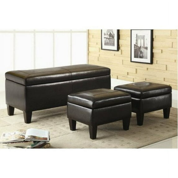 Coaster 501085 Brown Faux Leather 3 Pc Storage Bench And Ottoman Set