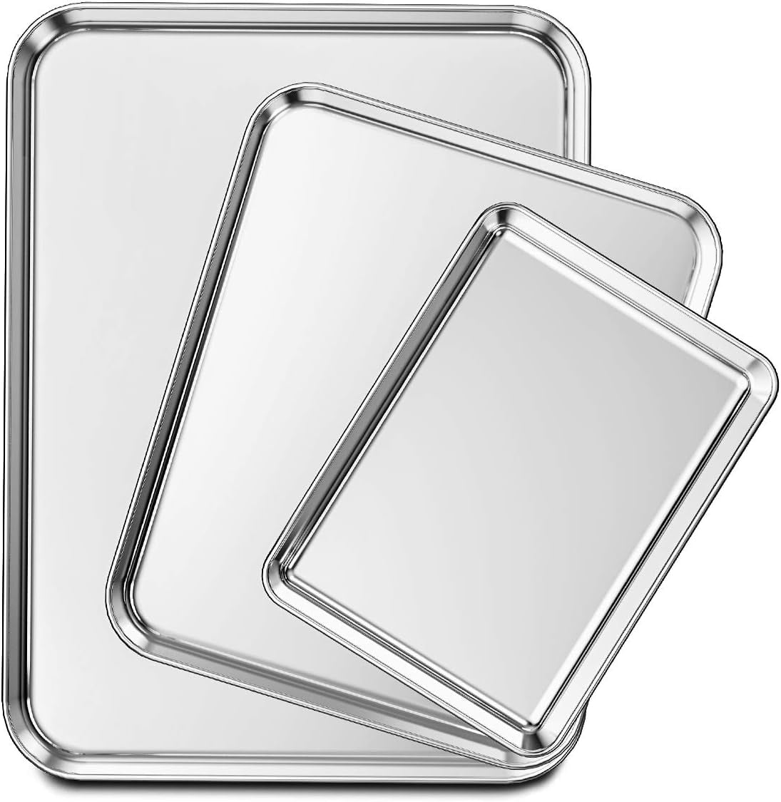 Baking Sheet Set Of 3  Stainless Steel Cookie Cooking Pan For & Roasting 9/12/16 Inch Non Toxic Heavy Duty Easy Clean