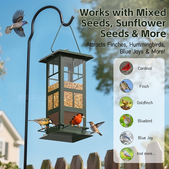 Wildpark Metal Hanging 4 Hole Outdoor Bird Feeder with Drainage Holes, Easy to Fill, Weatherproof Design - Attracts Cardinals, Blue Jays, and More