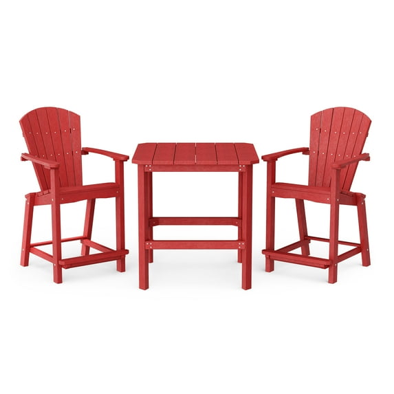 Wildridge Classic 3-Piece 36" High Counter Set, Cardinal Red - Outdoor Weather Resistant Recycled Plastic Furniture for Patio