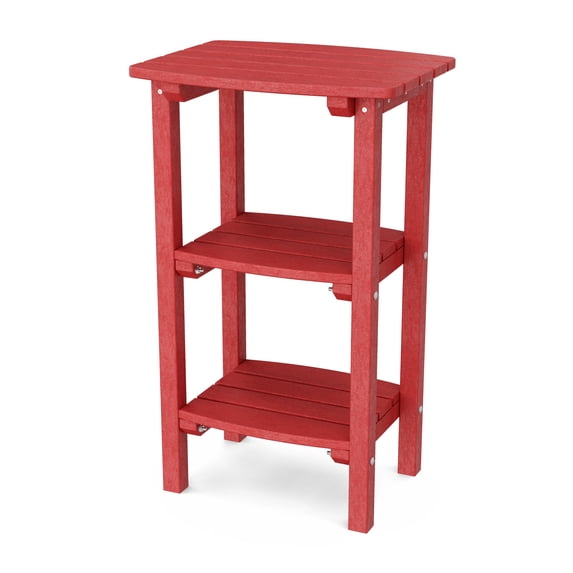 Wildridge Classic 3-Shelf Side Table, Cardinal Red - Outdoor Weather Resistant Recycled Plastic Furniture for Patio