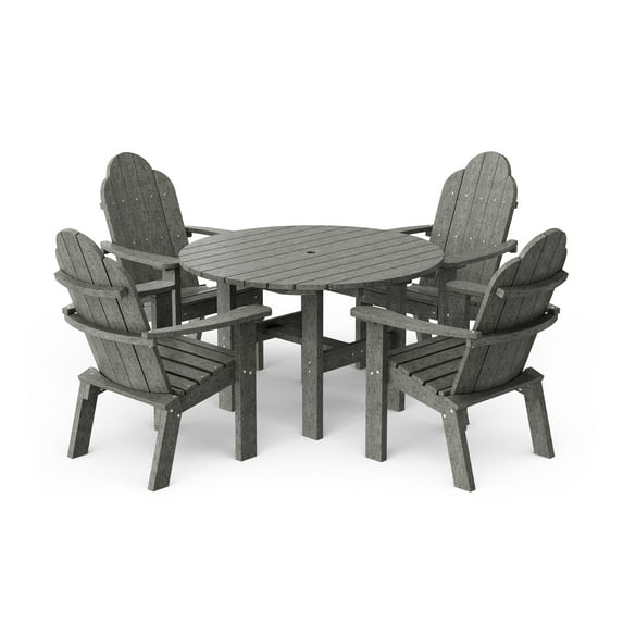 Wildridge Classic 5-Piece 46" Round Dining Set with Deck Chairs, Dark Gray - Outdoor Weather Resistant Recycled Plastic Furniture for Patio