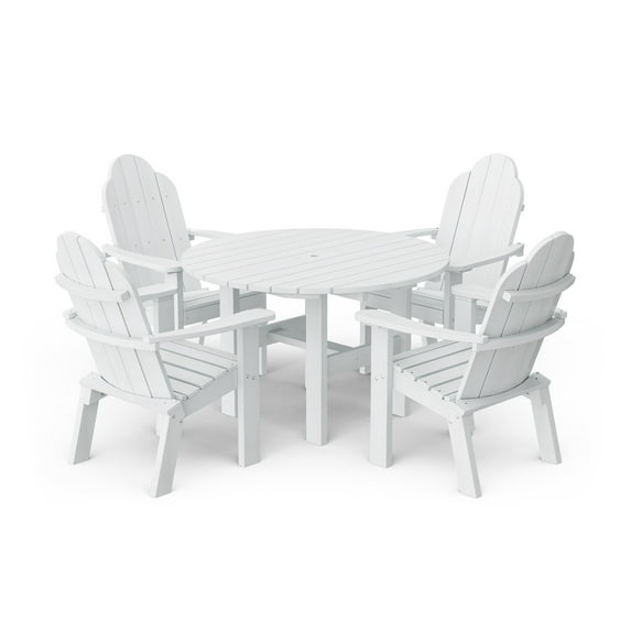 Wildridge Classic 5-Piece 46" Round Dining Set with Deck Chairs, White - Outdoor Weather Resistant Recycled Plastic Furniture for Patio