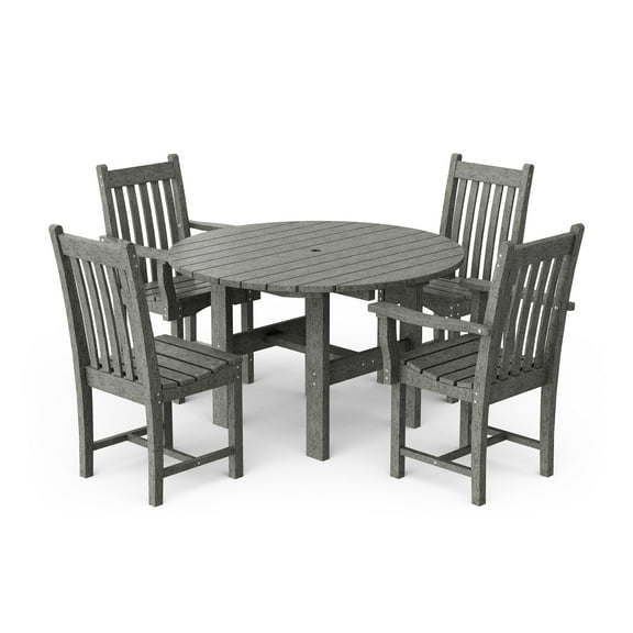 Wildridge Classic 5-Piece 46" Round Dining Set with Dining Chairs, Dark Gray - Outdoor Weather Resistant Recycled Plastic Furniture for Patio