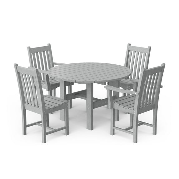 Wildridge Classic 5-Piece 46" Round Dining Set with Dining Chairs, Light Gray - Outdoor Weather Resistant Recycled Plastic Furniture for Patio