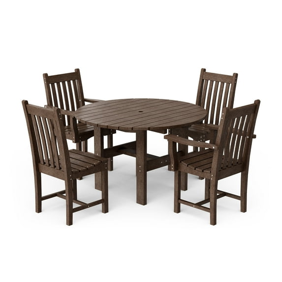 Wildridge Classic 5-Piece 46" Round Dining Set with Dining Chairs, Tudor Brown - Outdoor Weather Resistant Recycled Plastic Furniture for Patio