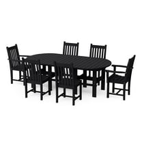 Wildridge Classic 7-Piece 44"x84" Dining Set, Black - Outdoor Weather Resistant Recycled Plastic Furniture for Patio