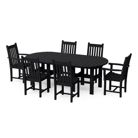 Wildridge Classic 7-Piece 44"x84" Dining Set, Black - Outdoor Weather Resistant Recycled Plastic Furniture for Patio