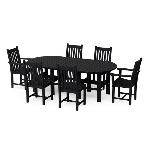 Wildridge Classic 7-Piece 44"x84" Dining Set, Black - Outdoor Weather Resistant Recycled Plastic Furniture for Patio