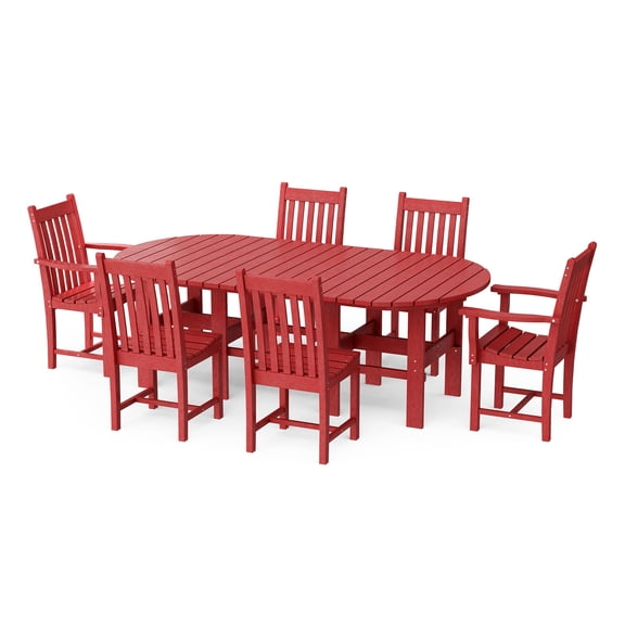 Wildridge Classic 7-Piece 44"x84" Dining Set, Cardinal Red - Outdoor Weather Resistant Recycled Plastic Furniture for Patio