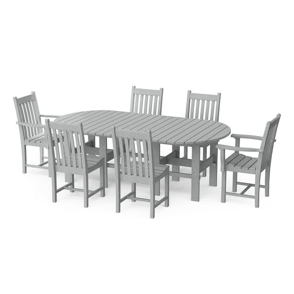 Wildridge Classic 7-Piece 44"x84" Dining Set, Light Gray - Outdoor Weather Resistant Recycled Plastic Furniture for Patio