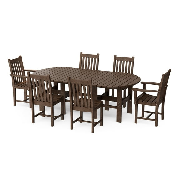 Wildridge Classic 7-Piece 44"x84" Dining Set, Tudor Brown - Outdoor Weather Resistant Recycled Plastic Furniture for Patio