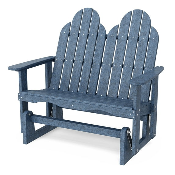 Wildridge Classic Adirondack Glider, Patriot Blue - Outdoor Weather Resistant Recycled HDPE Glider for Porch, Patio, Deck