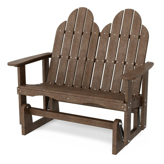 Wildridge Classic Adirondack Glider, Tudor Brown - Outdoor Weather Resistant Recycled HDPE Glider for Porch, Patio, Deck
