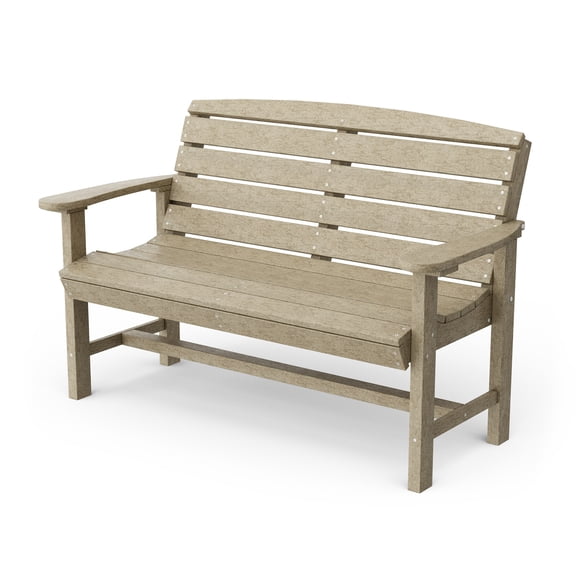 Wildridge Classic Bench, Weathered Wood - Outdoor Weather Resistant Poly Lumber Bench for Patio, Deck, Garden
