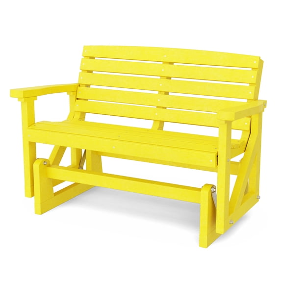 Wildridge Classic Glider, Lemon Yellow - Outdoor Weather Resistant Recycled HDPE Glider for Porch, Patio, Deck