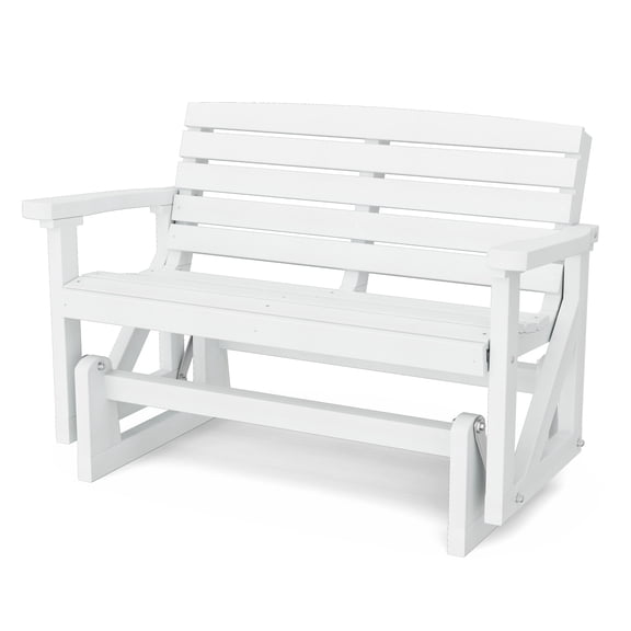 Wildridge Classic Glider, White - Outdoor Weather Resistant Recycled HDPE Glider for Porch, Patio, Deck