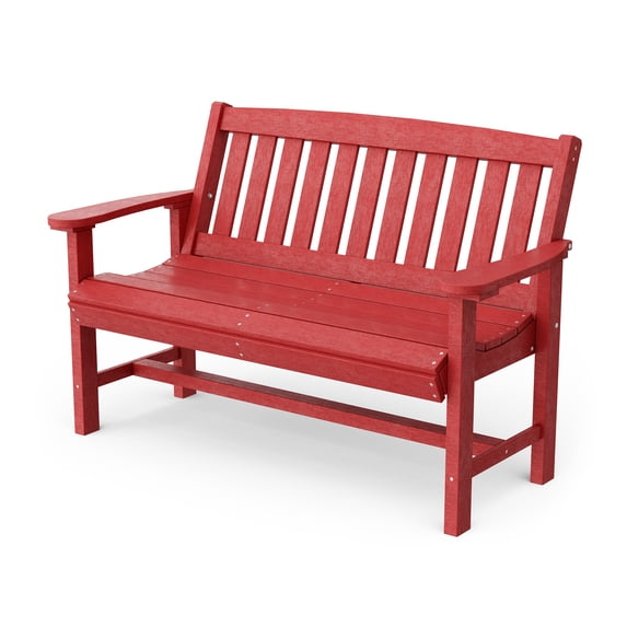 Wildridge Classic Mission Bench, Cardinal Red - Outdoor Weather Resistant Poly Lumber Bench for Patio, Deck, Garden