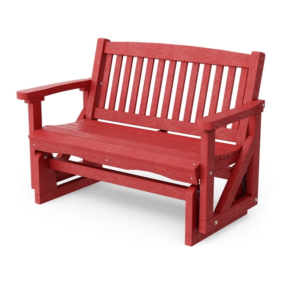 Wildridge Classic Mission Glider, Cardinal Red - Outdoor Weather Resistant Recycled HDPE Glider for Porch, Patio, Deck