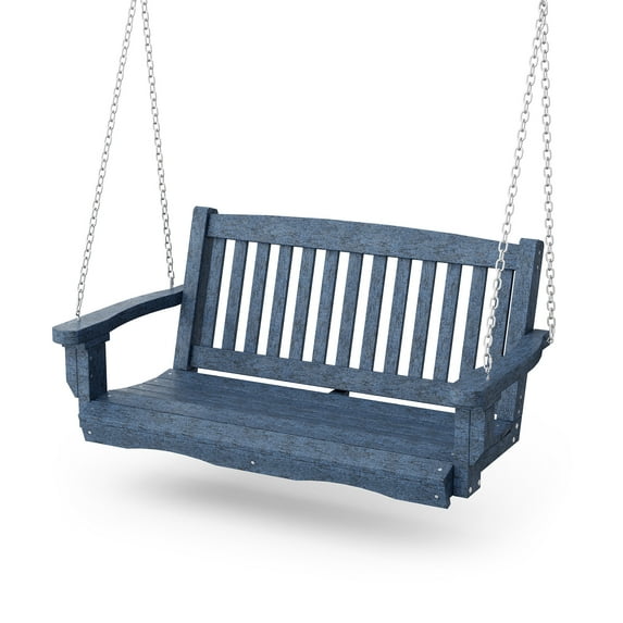 Wildridge Classic Mission Porch Swing, Patriot Blue - Outdoor Weather Resistant Recycled Plastic Furniture for Patio