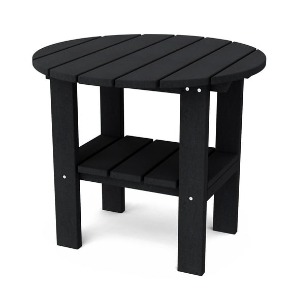 Wildridge Classic Round Side Table, Black - Outdoor Weather Resistant Recycled Plastic Furniture for Patio