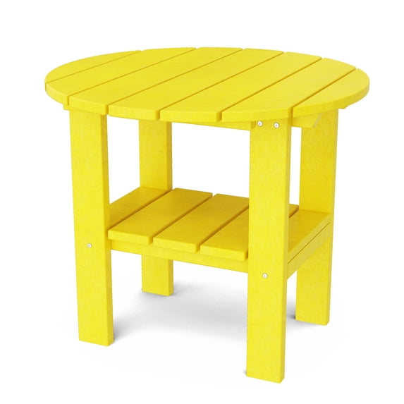 Wildridge Classic Round Side Table, Lemon Yellow - Outdoor Weather Resistant Recycled Plastic Furniture for Patio