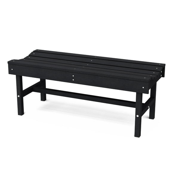 Wildridge Classic Vineyard Bench, Black - Outdoor Weather Resistant Poly Lumber Bench for Patio, Deck, Garden