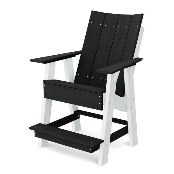 Wildridge Contemporary High Adirondack Chair, Black and White - All-Weather Recycled Plastic Furniture for Patio, Deck, Lawn