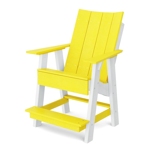 Wildridge Contemporary High Adirondack Chair, Lemon Yellow and White - All-Weather Recycled Plastic Furniture for Patio, Deck, Lawn