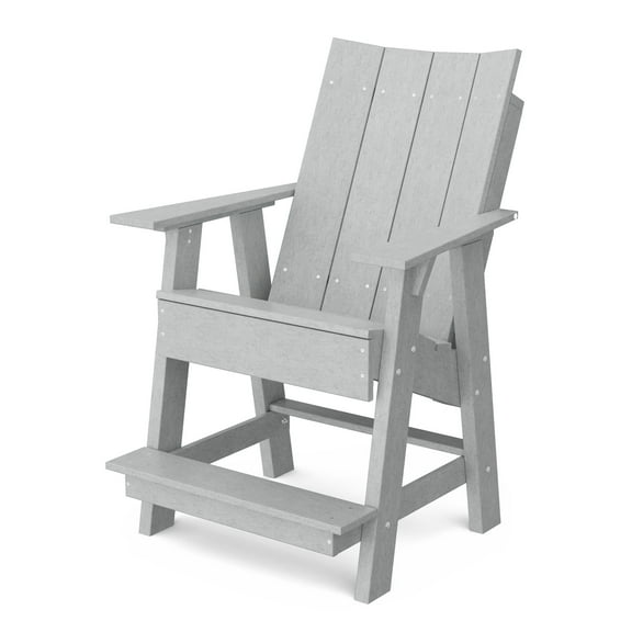 Wildridge Contemporary High Adirondack Chair, Light Gray - All-Weather Recycled Plastic Furniture for Patio, Deck, Lawn