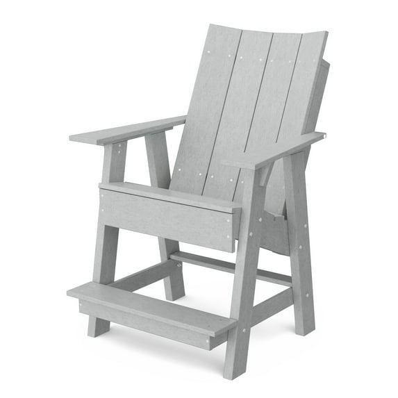 Wildridge Contemporary High Adirondack Chair, Light Gray - All-Weather Recycled Plastic Furniture for Patio, Deck, Lawn