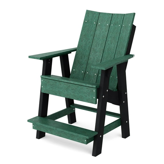 Wildridge Contemporary High Adirondack Chair, Turf Green and Black - All-Weather Recycled Plastic Furniture for Patio, Deck, Lawn