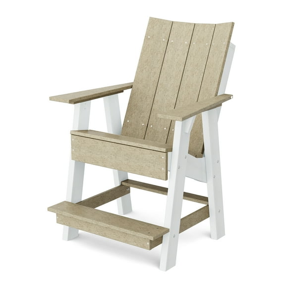 Wildridge Contemporary High Adirondack Chair, Weathered Wood and White - All-Weather Recycled Plastic Furniture for Patio, Deck, Lawn