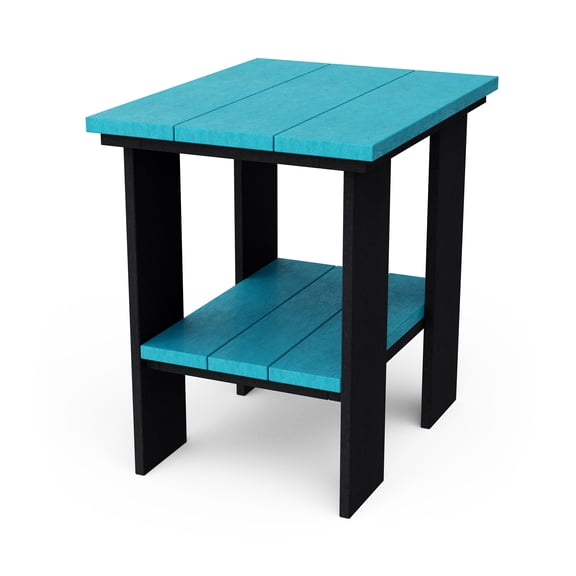 Wildridge Contemporary Side Table, Aruba Blue and Black - Outdoor Weather Resistant Recycled Plastic Furniture for Patio