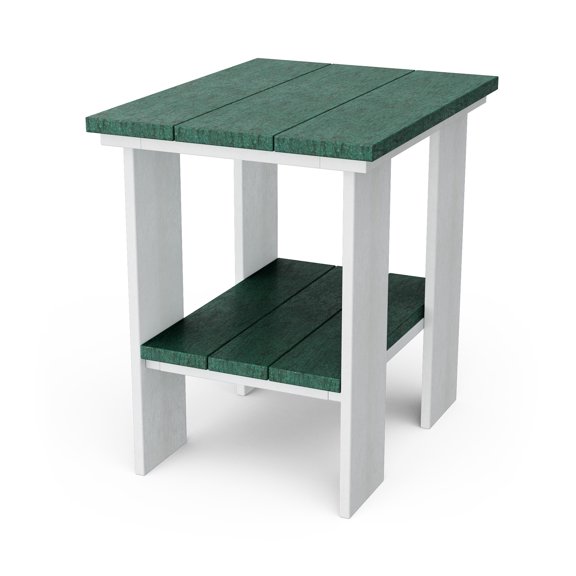 Wildridge Contemporary Side Table, Turf Green and White - Outdoor Weather Resistant Recycled Plastic Furniture for Patio