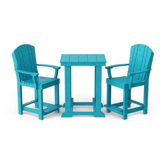 Wildridge Heritage 3-Piece Patio Counter Set, Aruba Blue - Outdoor Weather Resistant Recycled Plastic Furniture for Patio